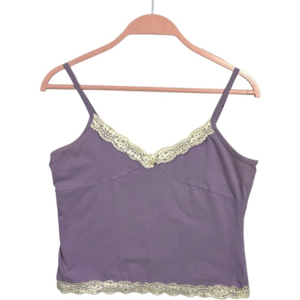 Vintage Purple White Cami Sz S Crop Top Tank Babydoll Lace‎ Coquette Fairy Y2K